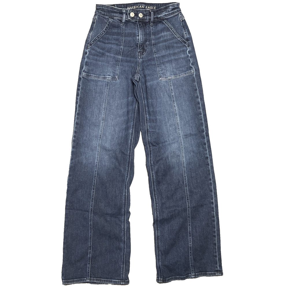 AE Dreamy Drape Stretch Super High-Waisted Baggy Wide-Leg Jean Sz 2 (26x32)